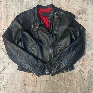 Ralph Lauren tumbled leather motorcycle jacket womens small vintage red lining